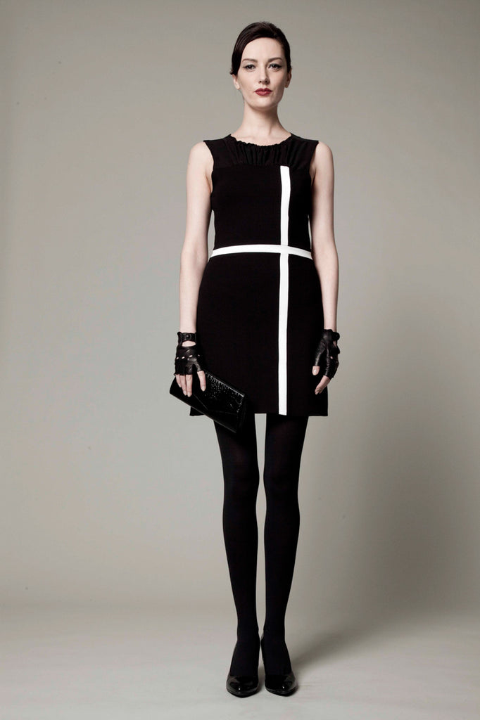 Black Dress w/ White Geometric Trim | Luminaa Black Dress w/ White Geometric Trim | Luminaa